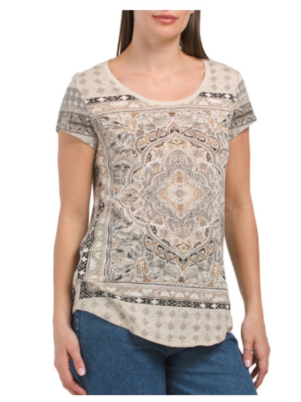 Lucky Brand Medallion-Print Short Sleeve Tee in Green